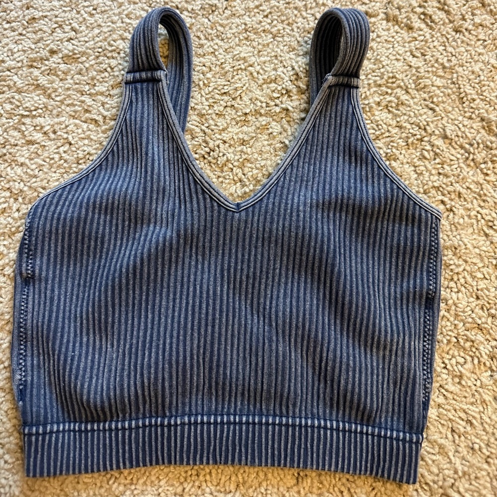 Ribbed blue crop tank top